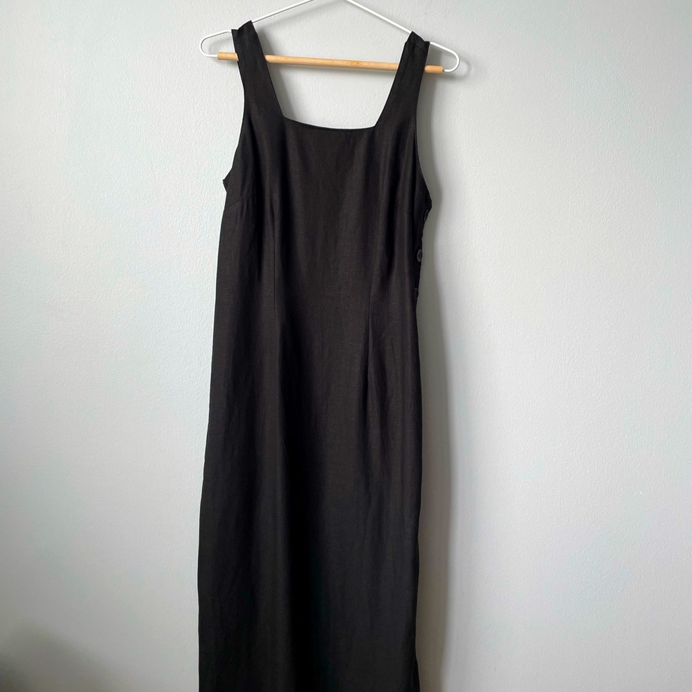 Vintage Linen Blend Sleeveless Button Down Maxi Dress Size 6